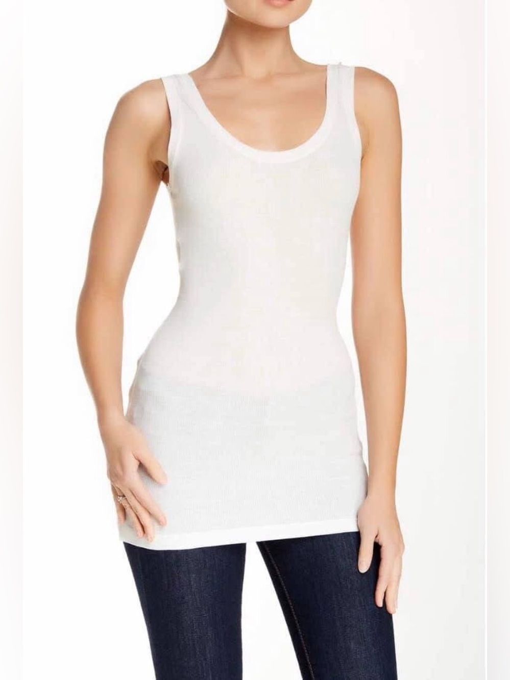 NWT H by bordeaux Basic White Ribbed Scoop Tank—Size Extra Small